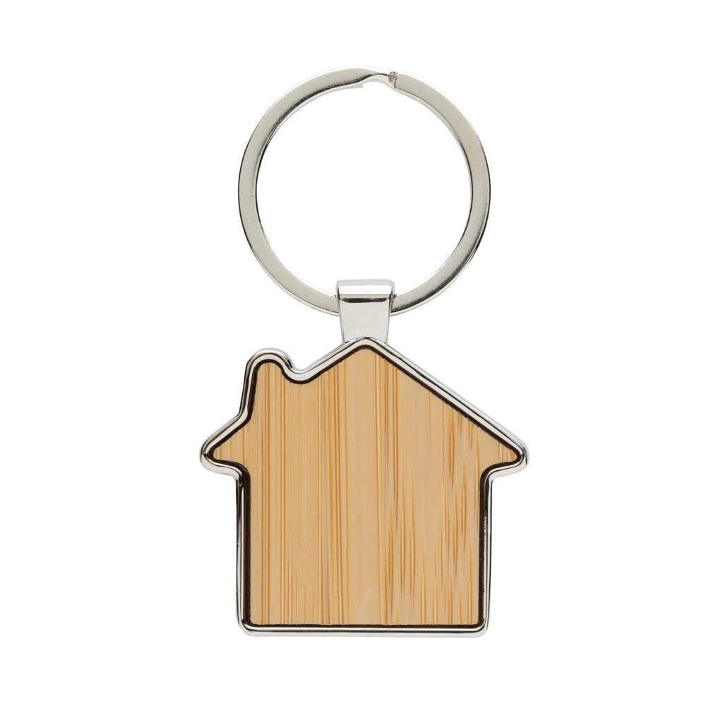 keyring house recycled metal and bamboo with logo