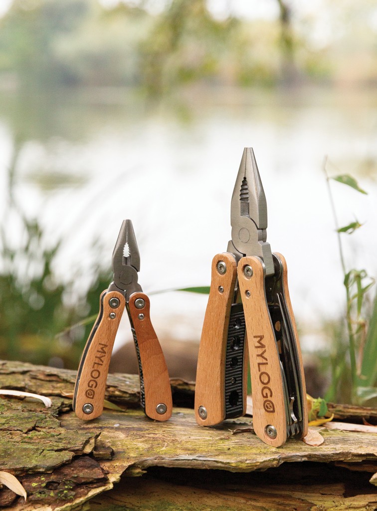 wood multitool with logo