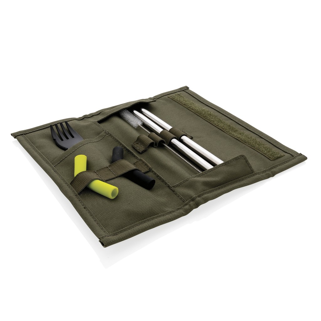 tierra 2pcs straw and cutlery set in pouch with logo