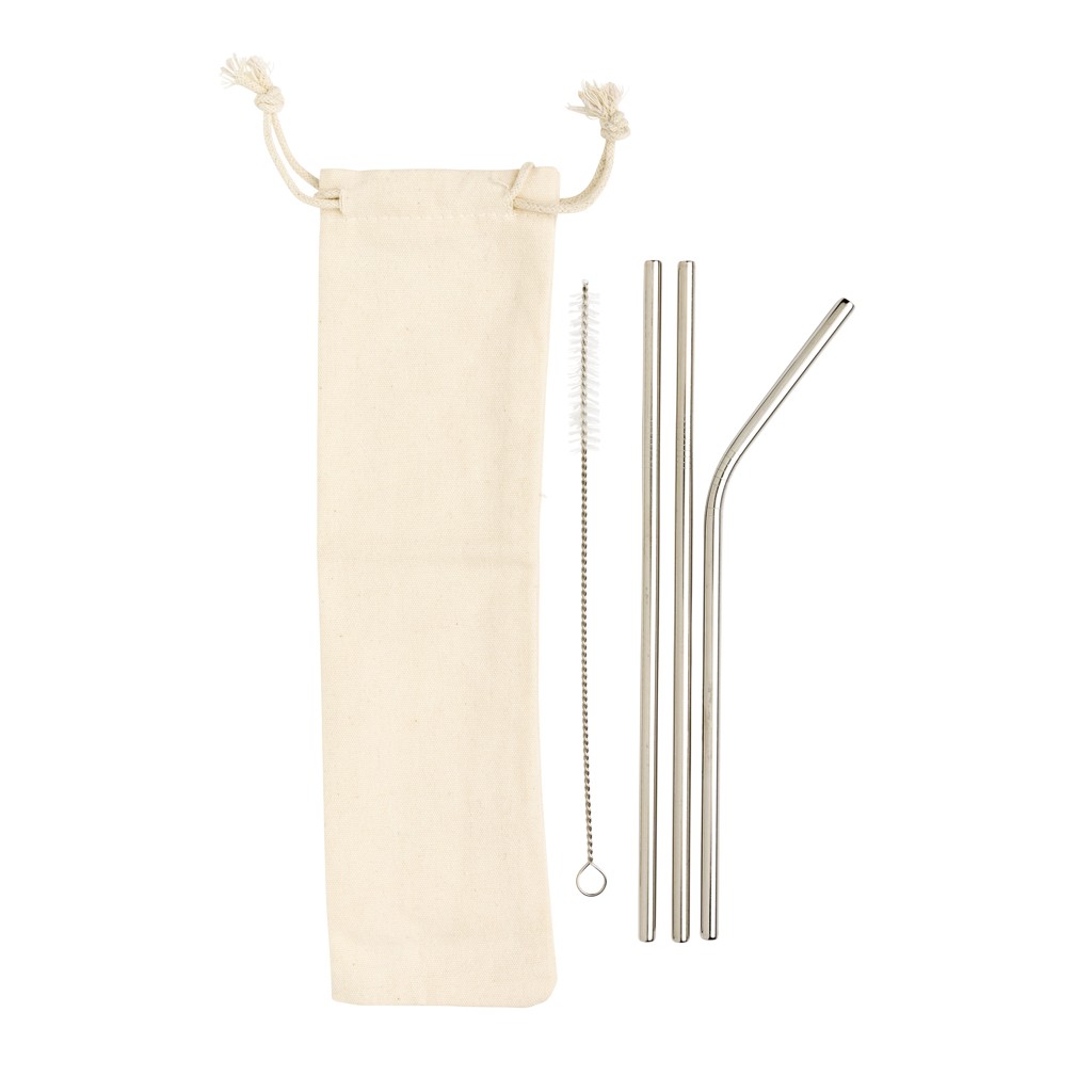 reusable stainless steel 3 pcs straw set with logo