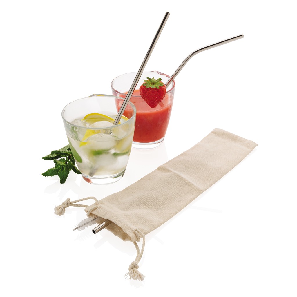 reusable stainless steel 3 pcs straw set with logo