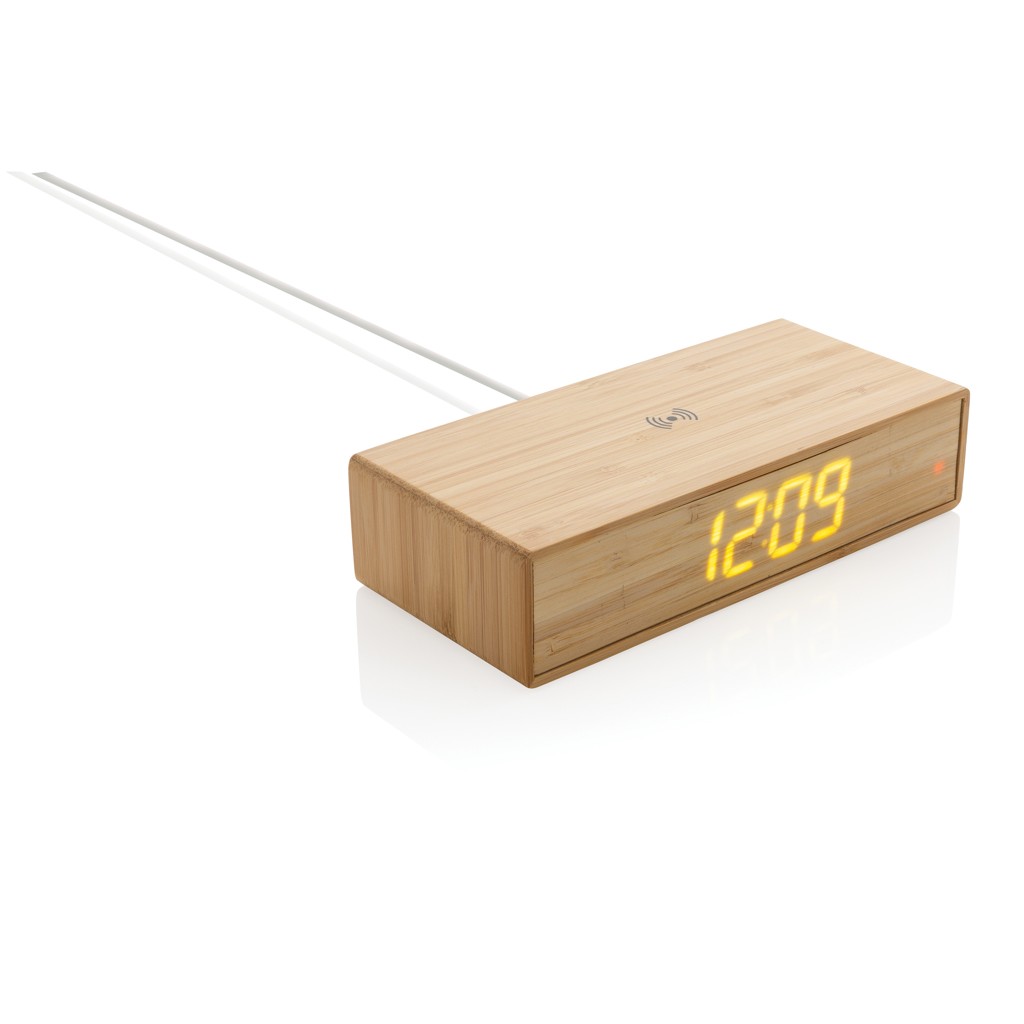 bamboo alarm clock with 5w wireless charger with logo