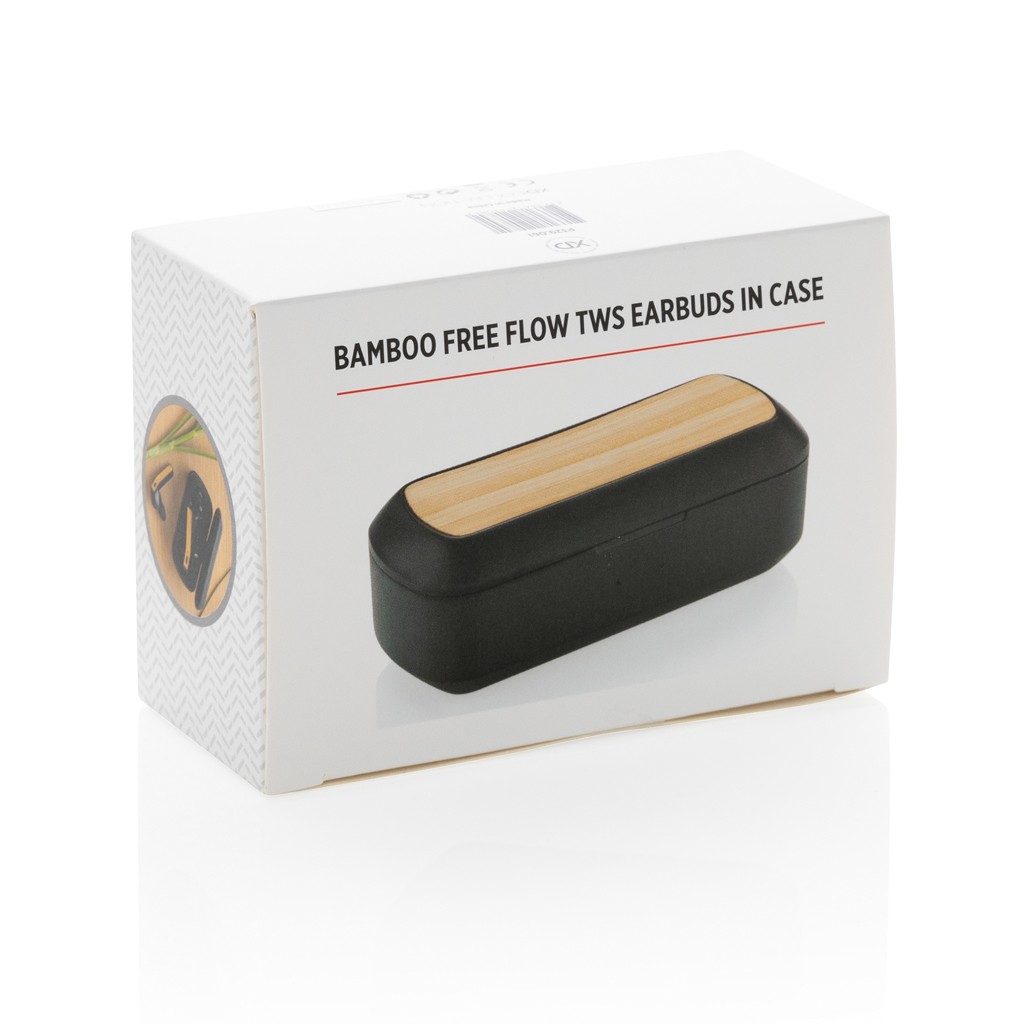 bamboo free flow tws earbuds in case with logo