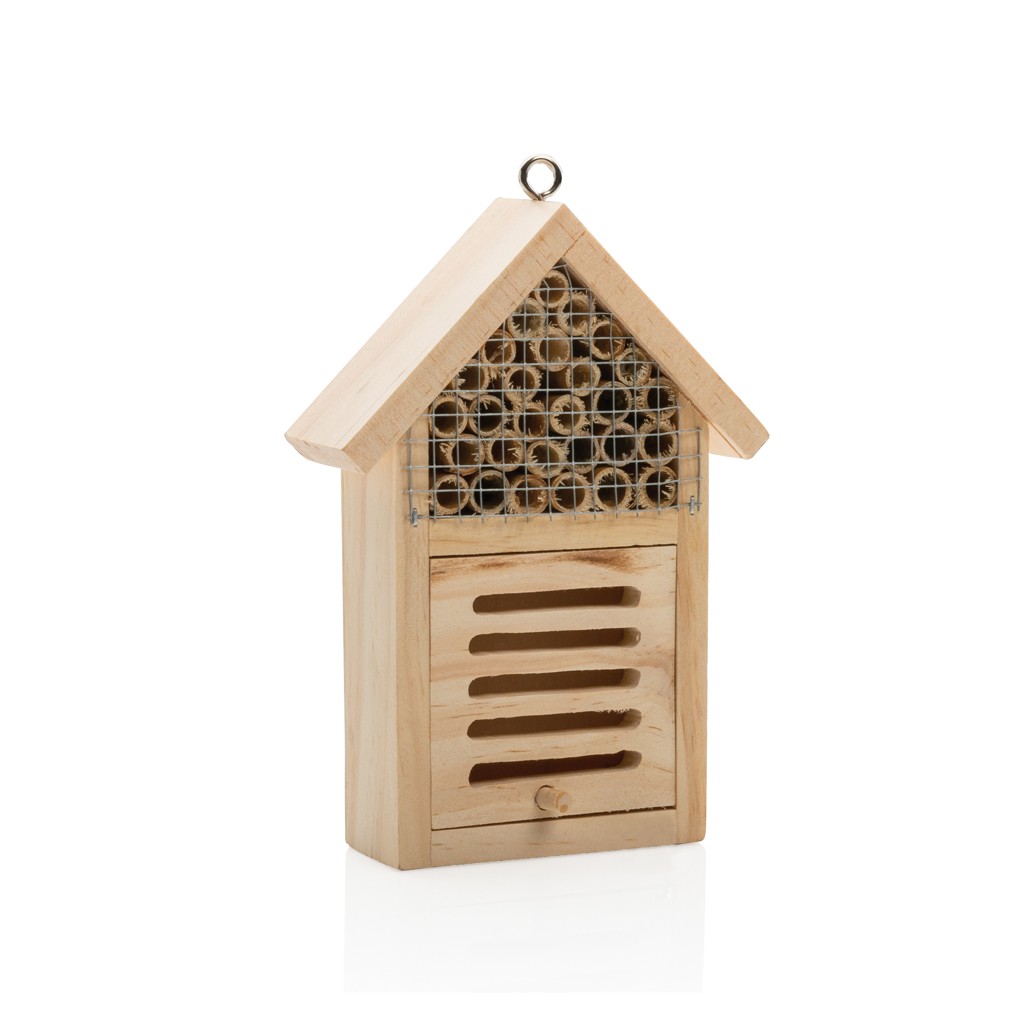 small insect hotel with logo