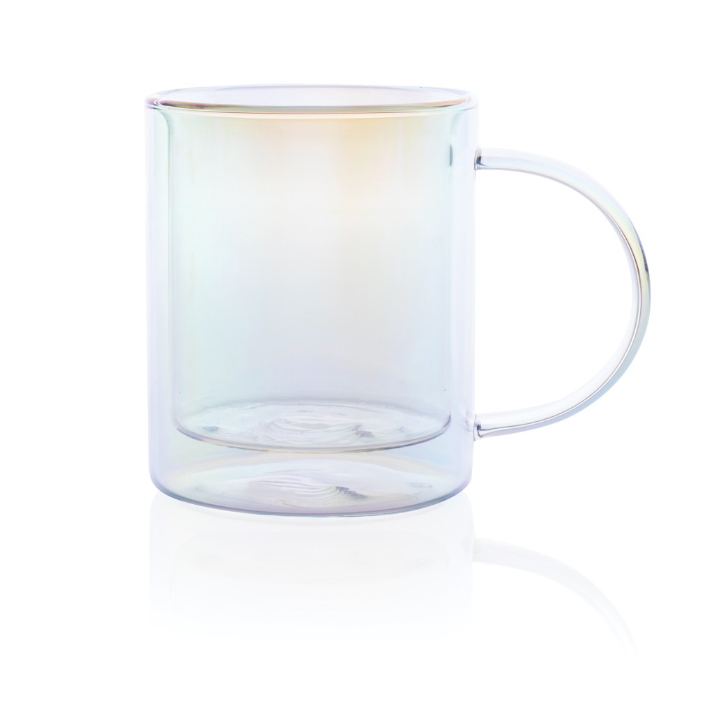 deluxe double wall electroplated glass mug with logo