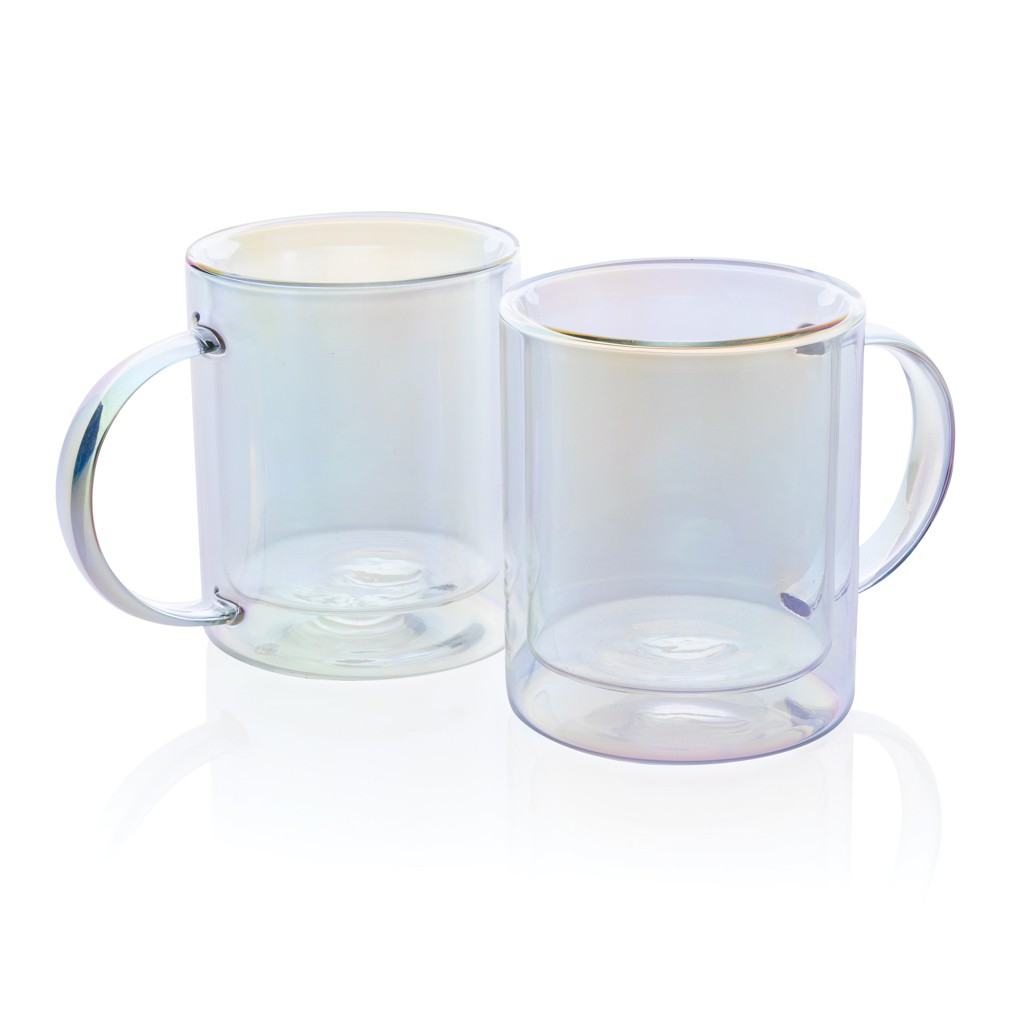 deluxe double wall electroplated glass mug with logo