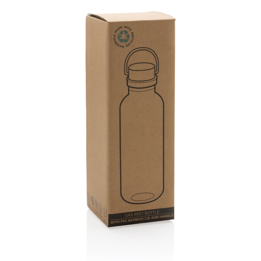 grs rpet bottle with bamboo lid and handle with logo