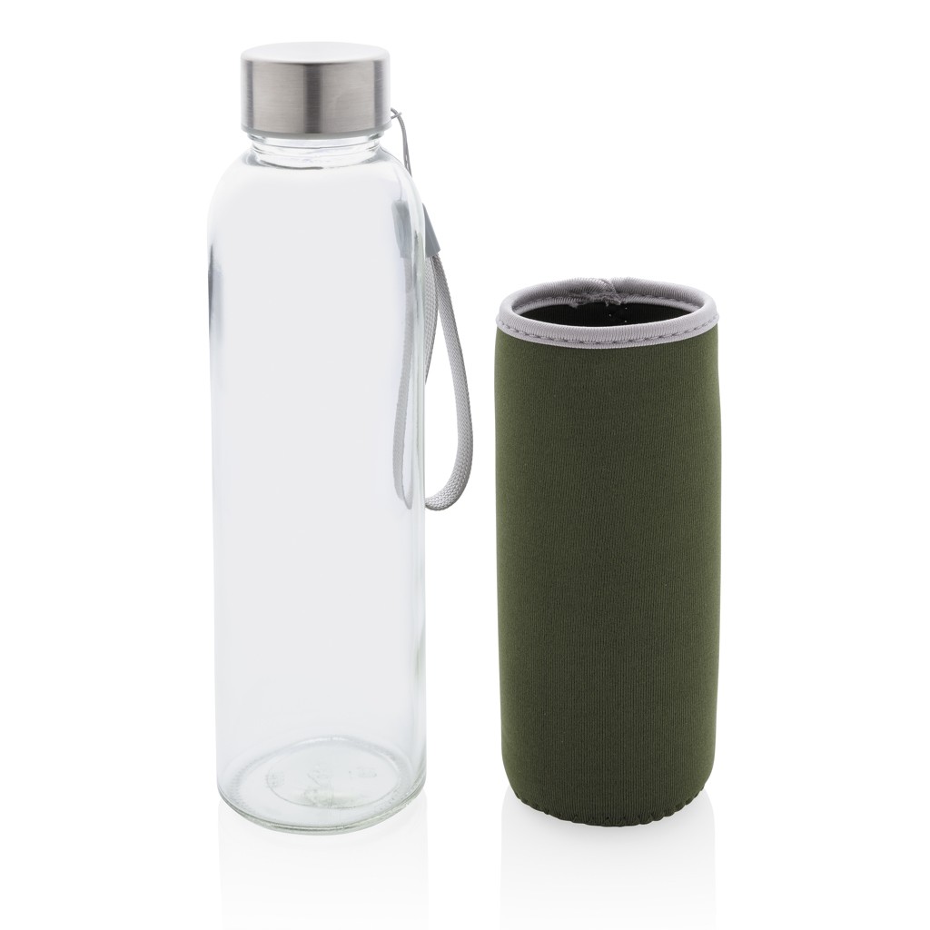 glass bottle with neoprene sleeve with logo