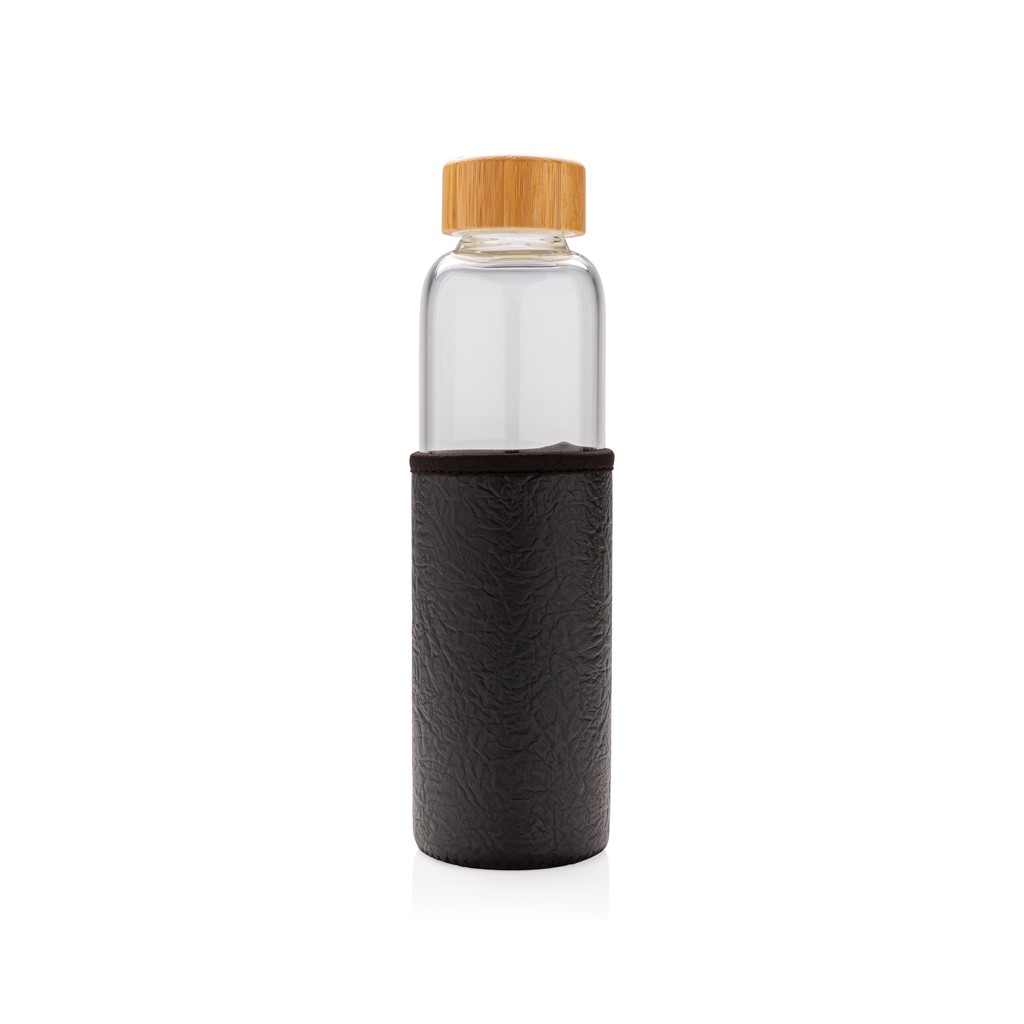 glass bottle with textured pu sleeve with logo