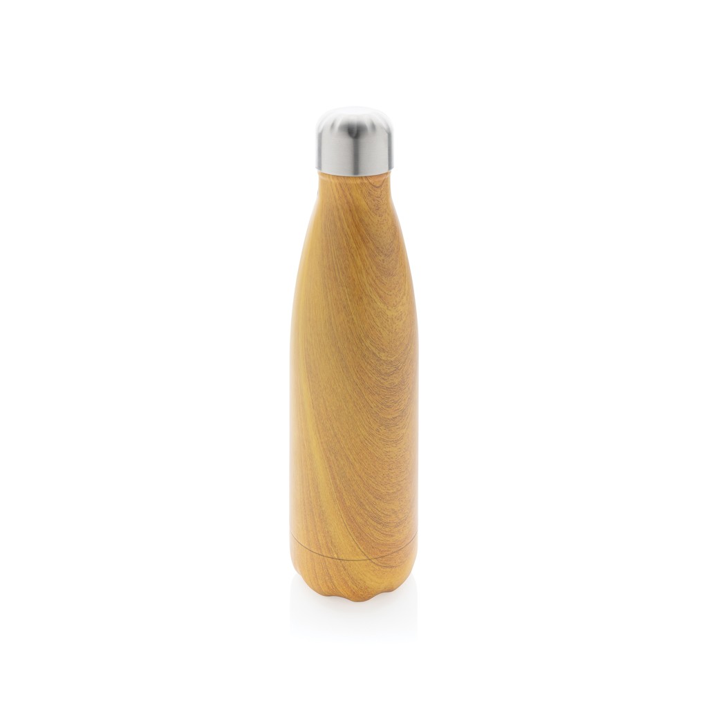 vacuum insulated ss bottle with wood print with logo
