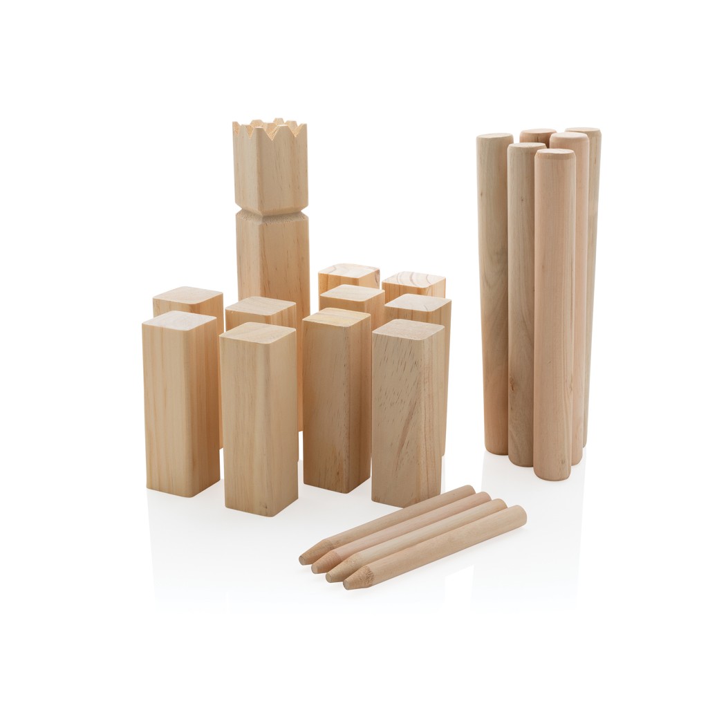 wooden kubb set with logo