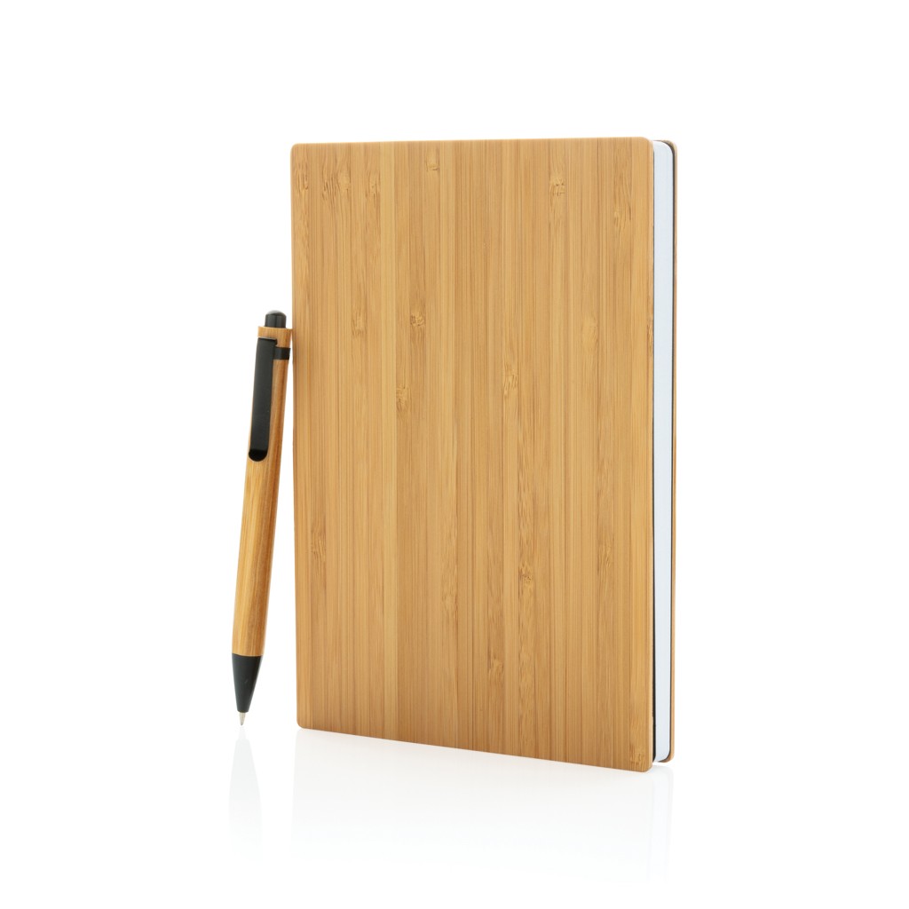 a5 bamboo notebook & pen set with logo