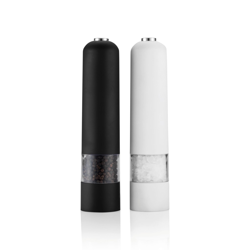 electric pepper and salt mill set with logo