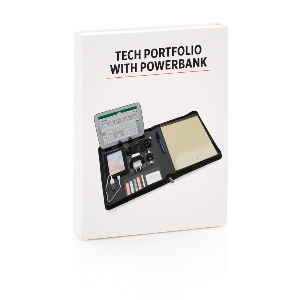 tech portfolio with powerbank with logo