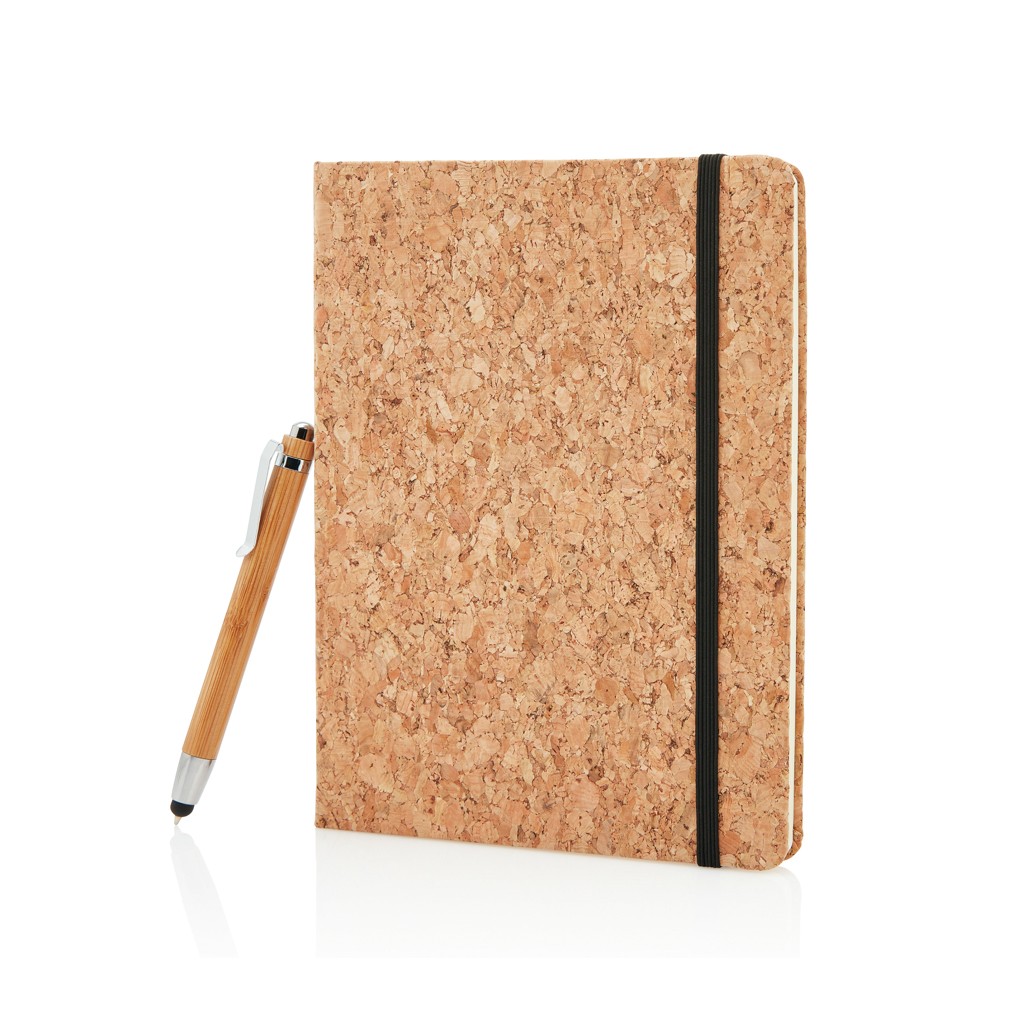 a5 notebook with bamboo pen including stylus with logo